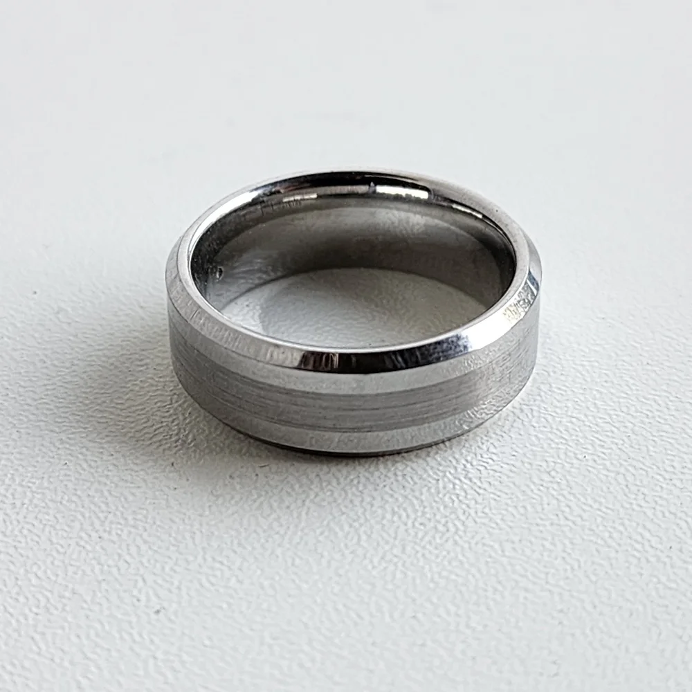 Tungsten Carbide 1 Stone Ring Comfort Brushed Silver MEN Wedding Band Sz 10